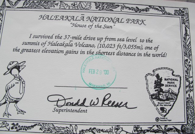 Bestätigung, dass man den Haleakala erreicht hat